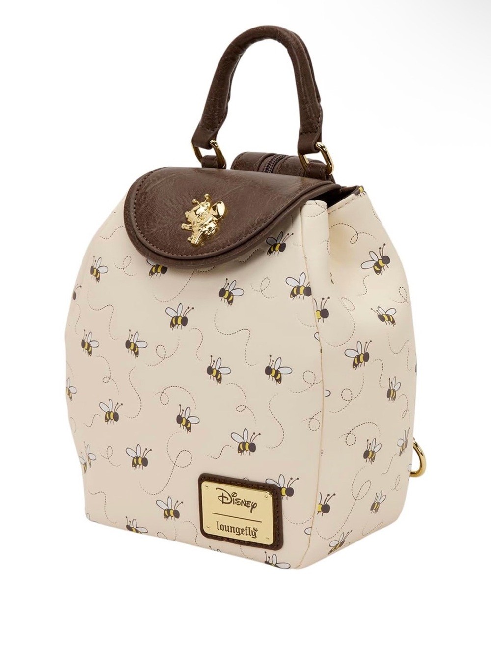 Loungefly Cream Bee Pattern Mini Backpack with Brown Flap